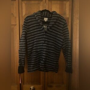 J. Crew Black and Gray Striped Cardigan Sweater